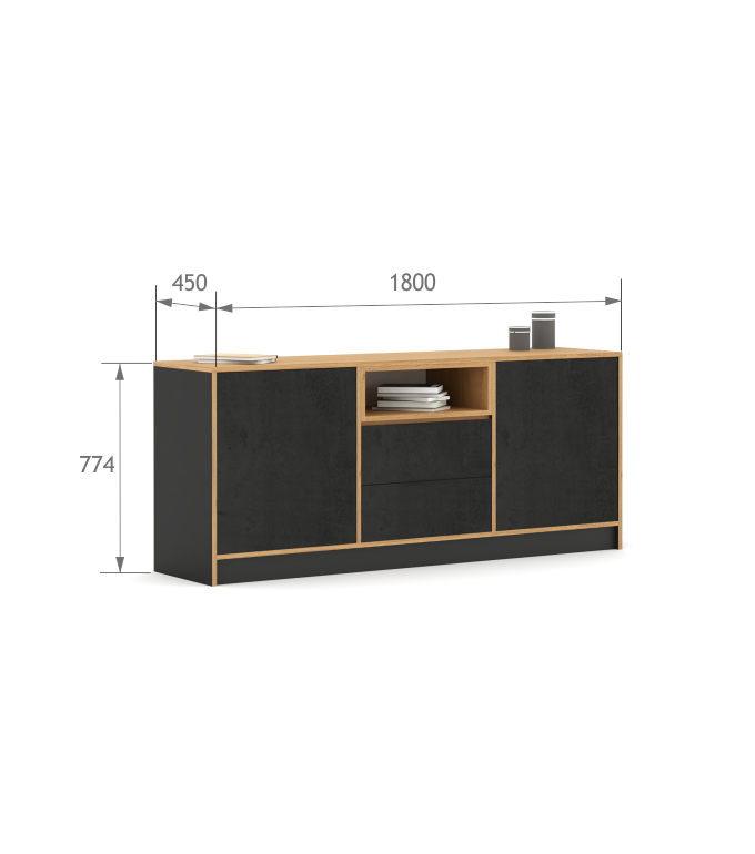 Komoda 180-2-45 Concrete Oak